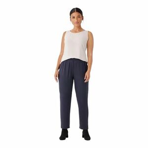 Eileen Fisher 100% Silk‎ Elastic Waist Ankle Pants XL Gray Minimalist Preppy